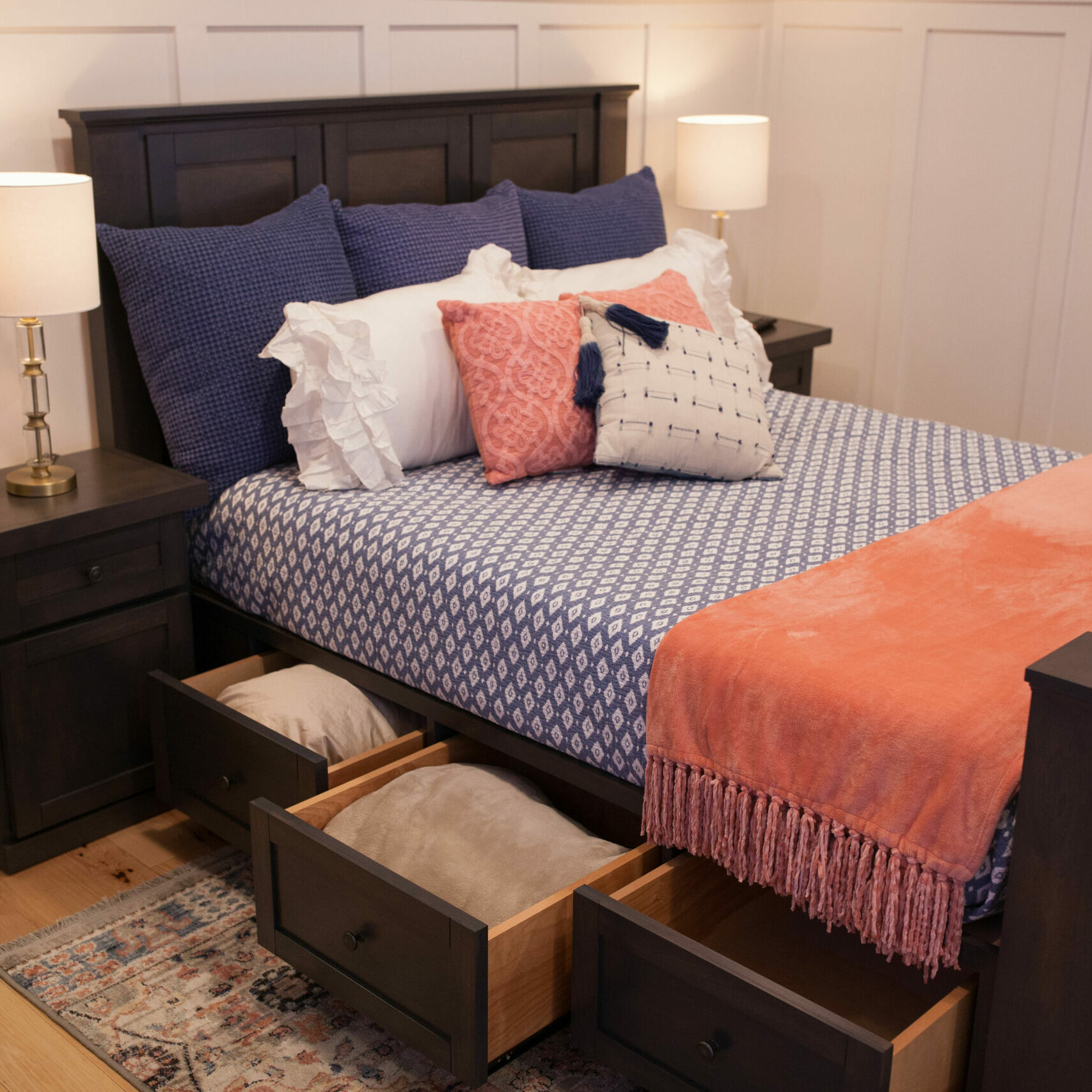 Hartford TV lift bed shown in driftwood finish