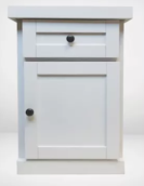 white nightstand with one drawer and one door