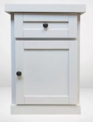 white nightstand with one drawer and one door