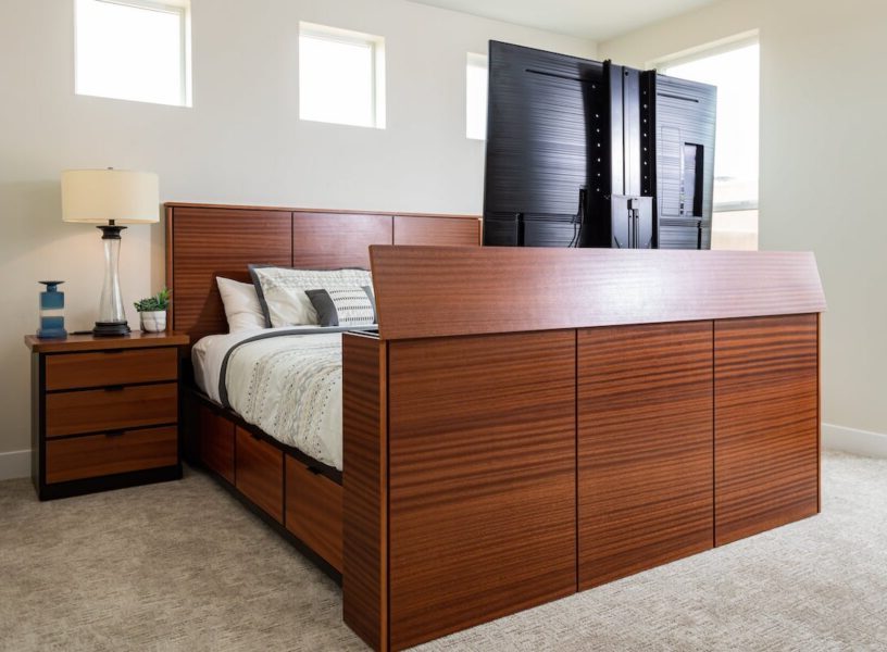 Bed frame sales with tv stand