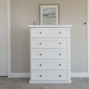 white shaker chest of 5 drawers