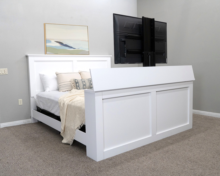 westport product open2 decorated white tv lift bed with tv