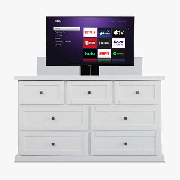white dresser with tv lifted out
