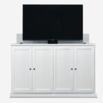 white tv lift cabinet with tv