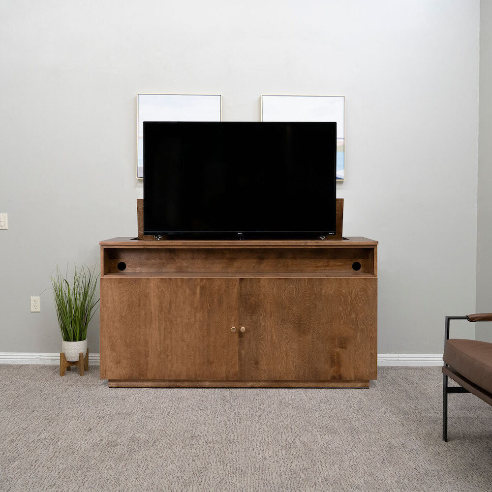 Brisbane basic TV lift cabinet with sound bar Lifestyle web