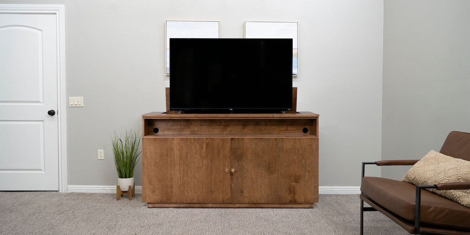 Brisbane basic TV lift cabinet with sound bar Lifestyle web