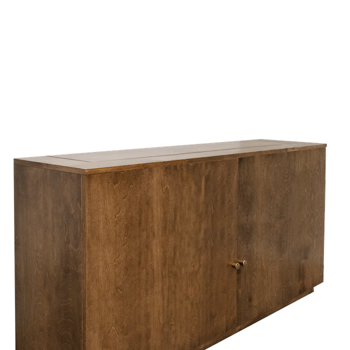 closed wooden tv lift cubby