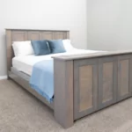 decorated gray rustic wood bed