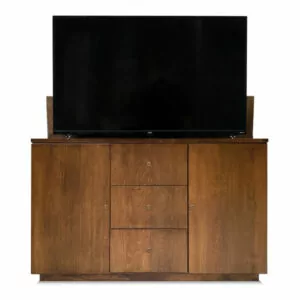 wood tv lift cabinet with tv