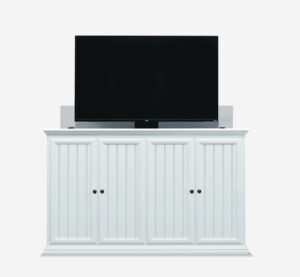 white tv lift cabinet with tv