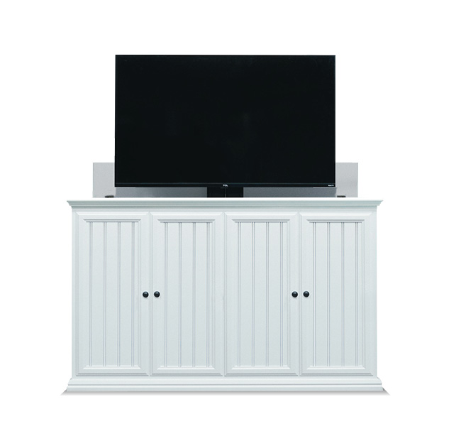 white tv lift cabinet with tv