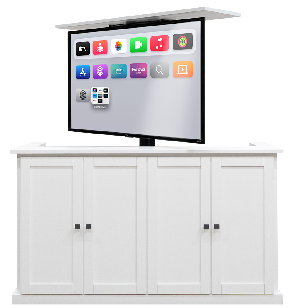 TV Lift Cabinet with Apple TV swiveled