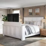 Hartford TV Bed in white with TV lifted