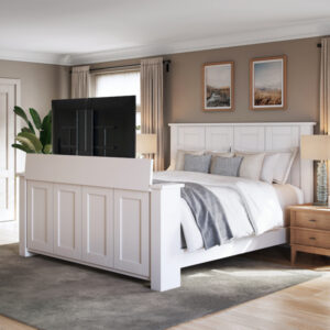 Hartford TV Bed in white with TV lifted