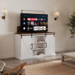 white wood tv lift cabinet with tv