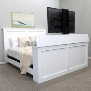 tv coming out of a white footbed