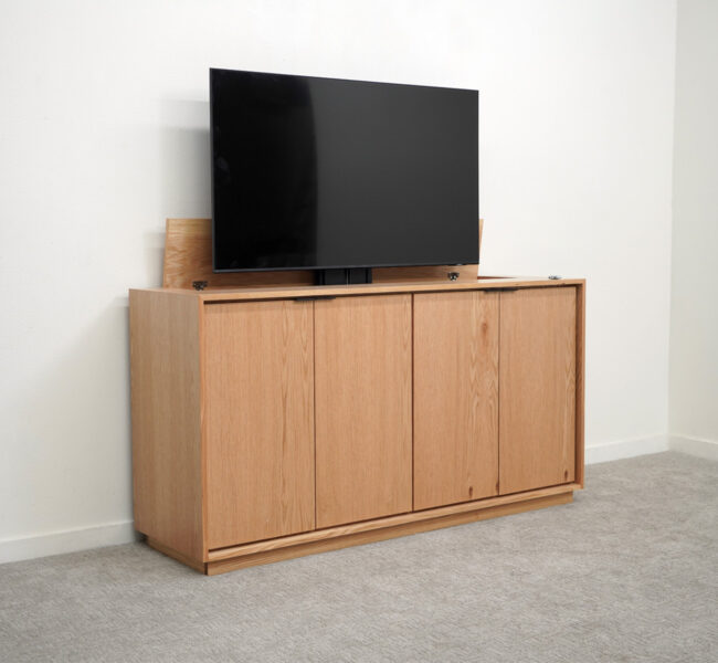 wood tv lift cabinet with tv