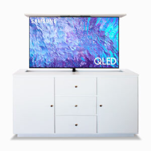 White Brisbane Media Console TV Lift with TV
