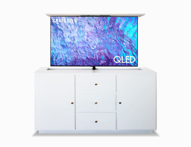 White Brisbane Media Console TV Lift with TV