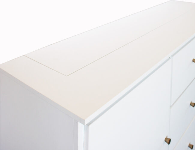 Top corner of White Brisbane Media Console TV Lift
