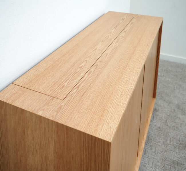 top view of wood tv lift cabinet
