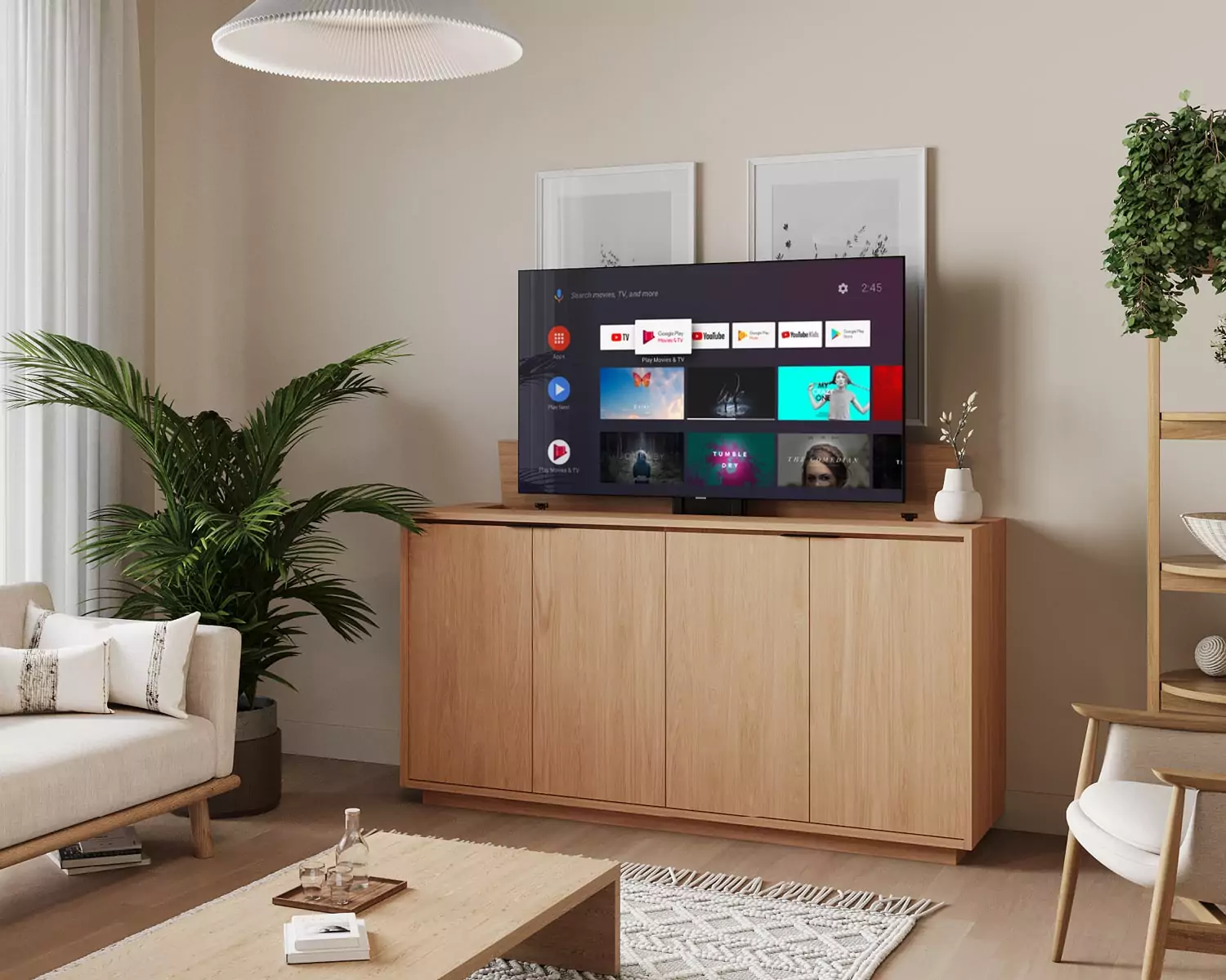 TV Lift Cabinet Modern Style with TV Raised